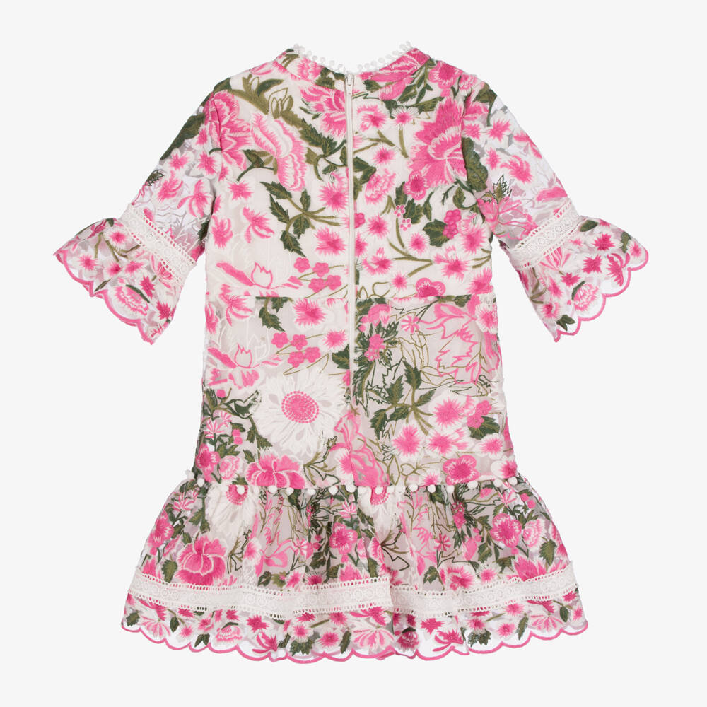 Marlo Kids-Girls Pink Embroidered Floral Dress | Childrensalon Outlet