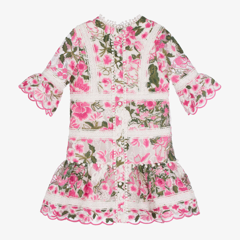 Marlo Kids-Girls Pink Embroidered Floral Dress | Childrensalon Outlet
