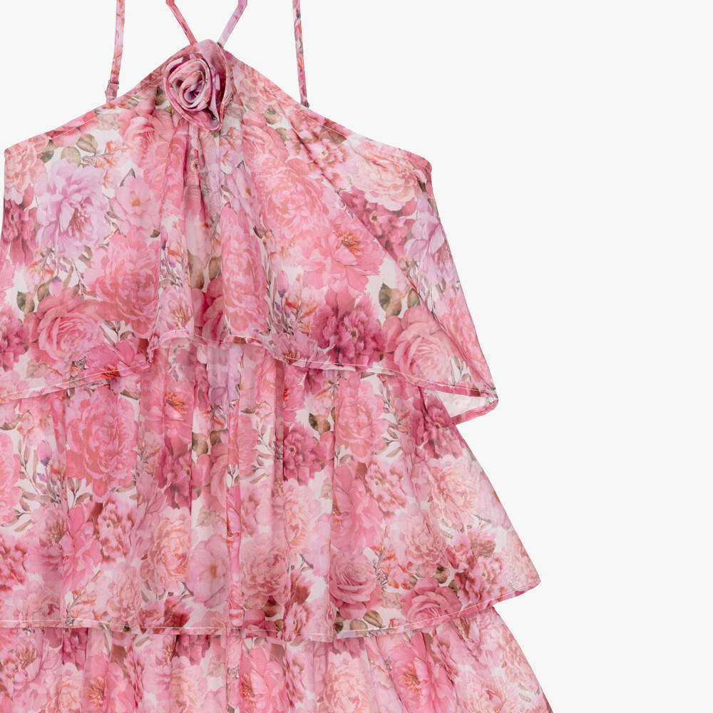 Marlo Kids-Girls Pink Floral Chiffon Maxi Dress | Childrensalon Outlet