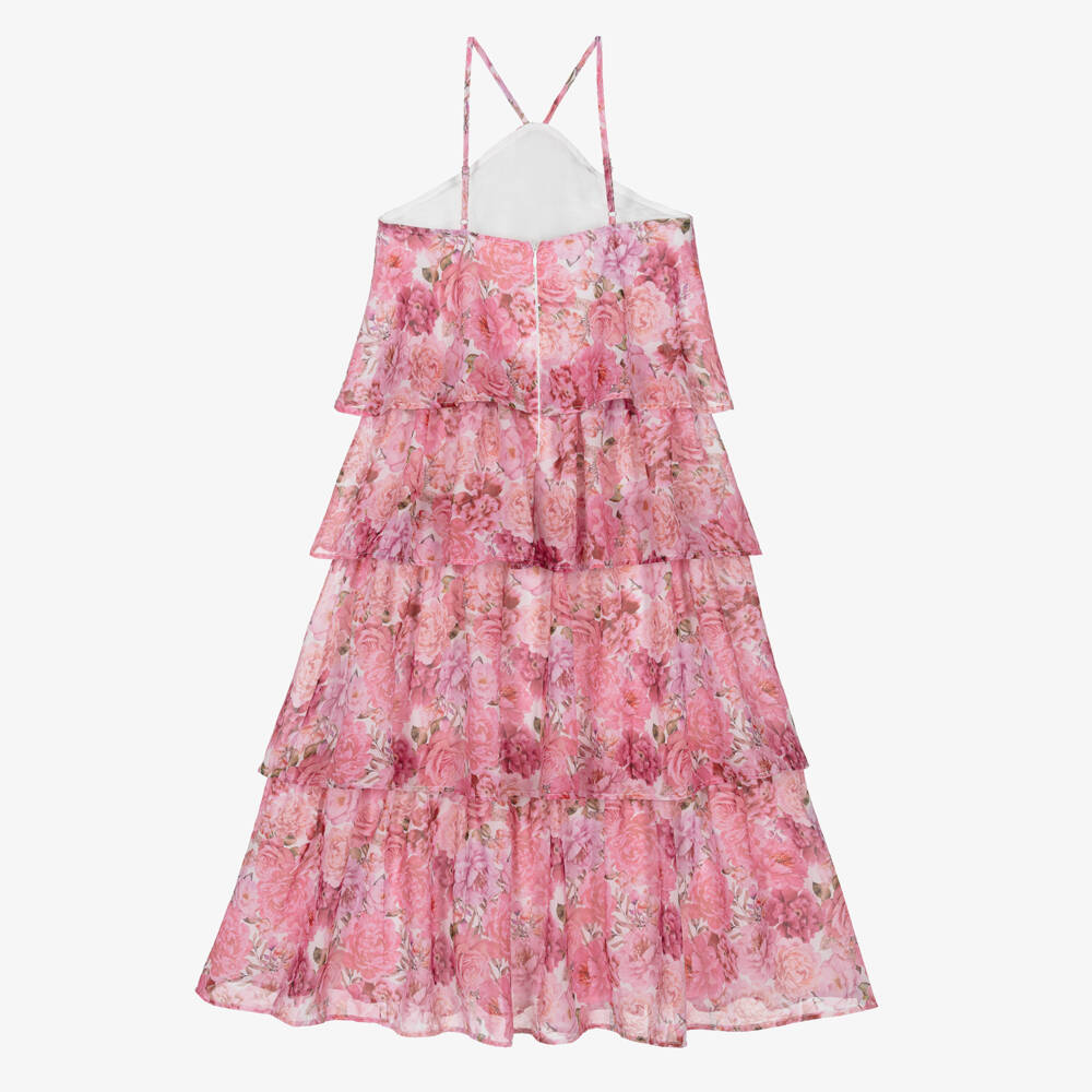 Marlo Kids-Girls Pink Floral Chiffon Maxi Dress | Childrensalon Outlet