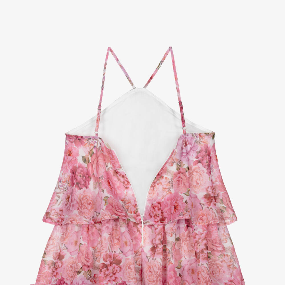 Marlo Kids-Girls Pink Floral Chiffon Maxi Dress | Childrensalon Outlet