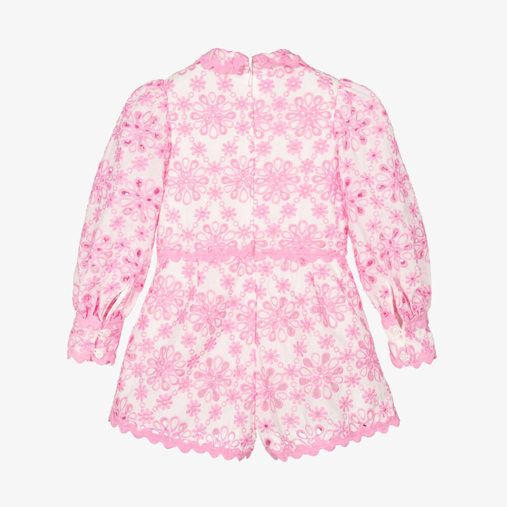 Marlo Kids-Girls Pink Floral Cotton Romper | Childrensalon Outlet