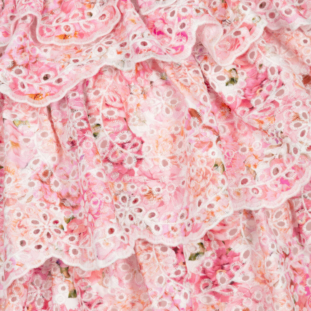 Marlo Kids-Girls Pink Floral Print Broderie Anglaise Cotton Dress | Childrensalon Outlet