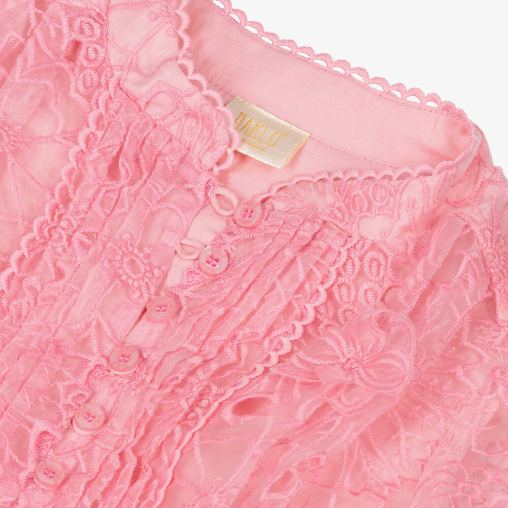 Marlo Kids-فستان بناتي وردي من الأورجانزا مزين بالزهور | Childrensalon Outlet