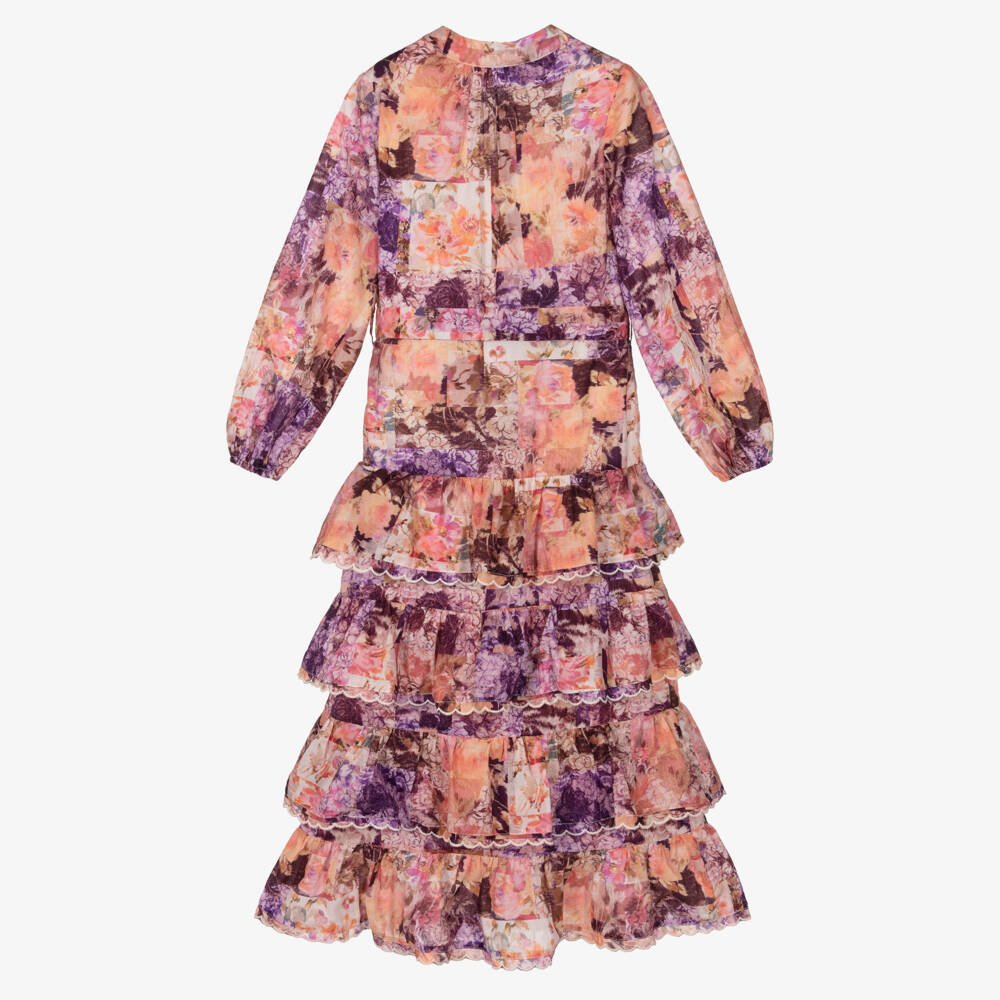 Marlo Kids-Girls Pink & Purple Abstract Floral Maxi Dress | Childrensalon Outlet
