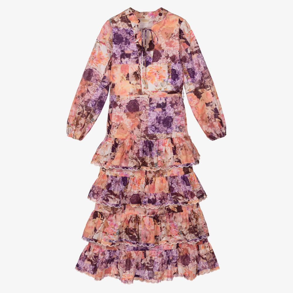 Marlo Kids-Girls Pink & Purple Abstract Floral Maxi Dress | Childrensalon Outlet
