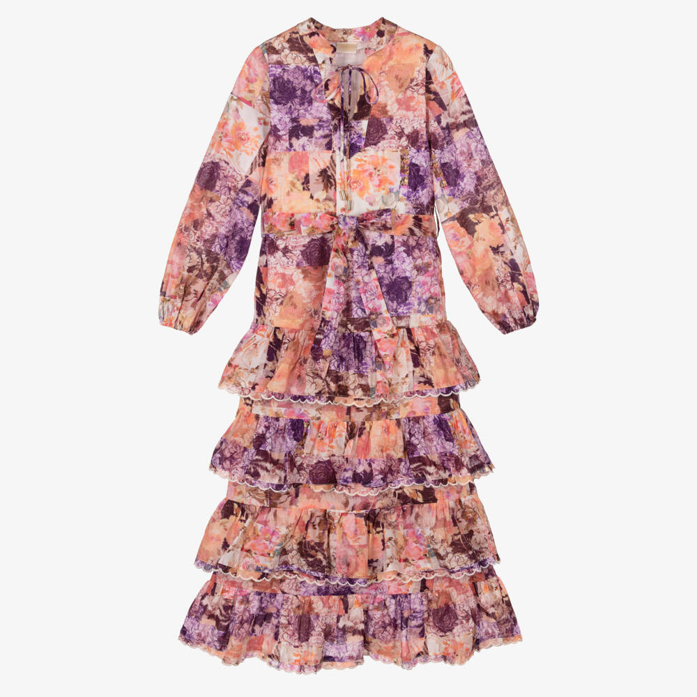 Marlo Kids-Girls Pink & Purple Abstract Floral Maxi Dress | Childrensalon Outlet
