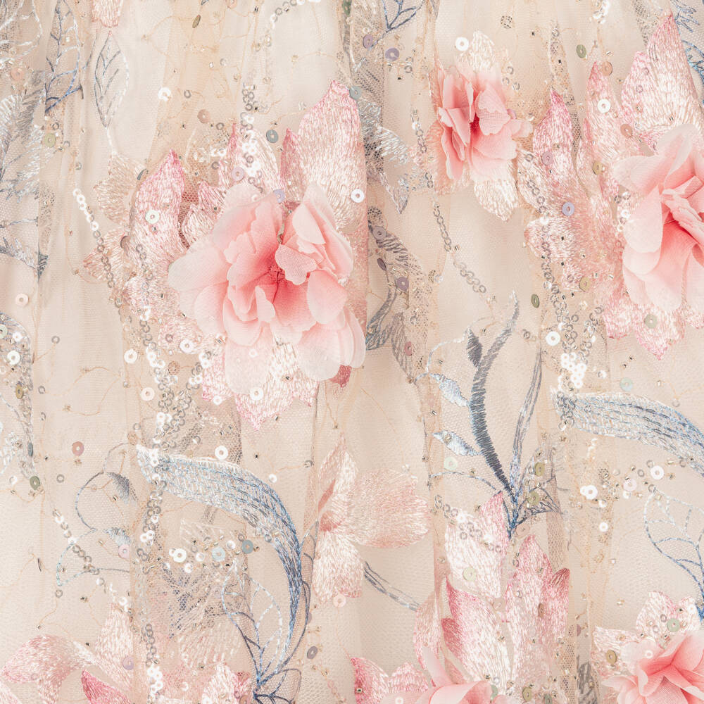 Marlo Kids-Girls Pink Tulle Dress with Embroidered Florals & Sequins | Childrensalon Outlet