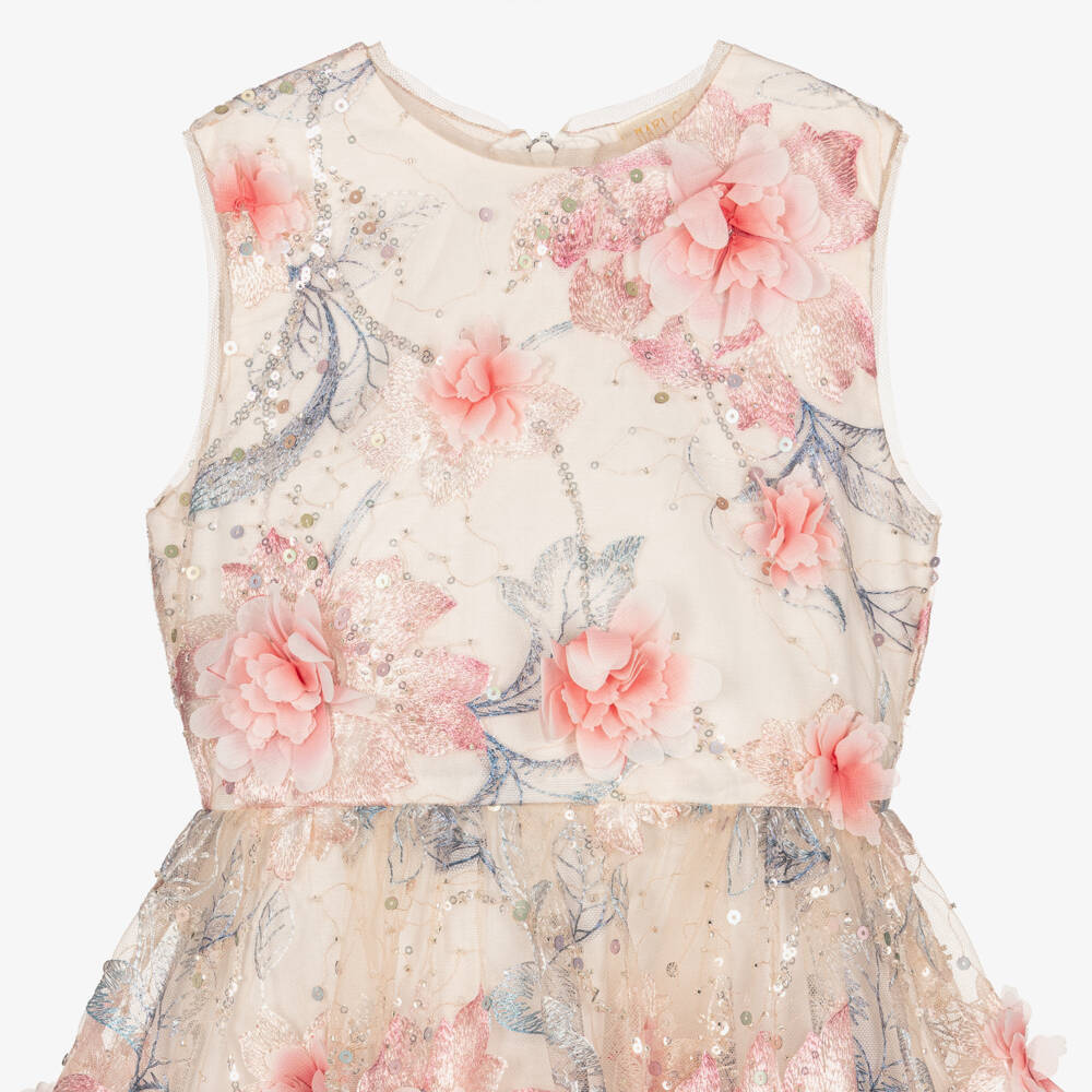 Marlo Kids-Girls Pink Tulle Dress with Embroidered Florals & Sequins | Childrensalon Outlet
