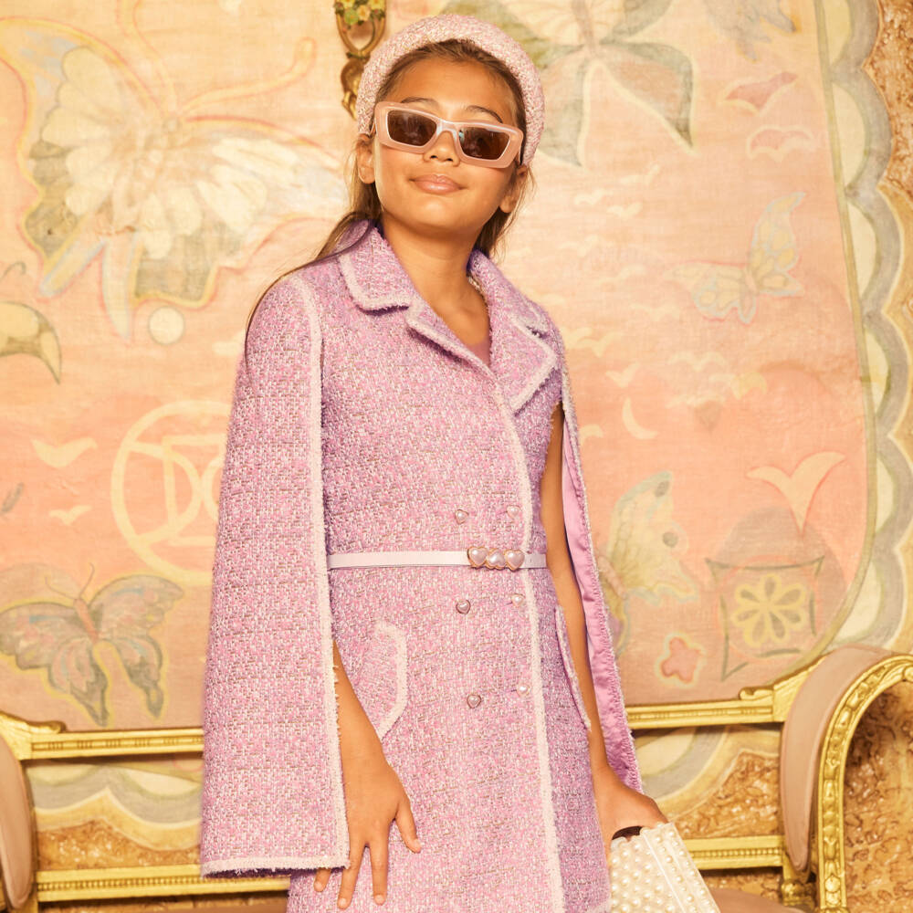 Marlo Kids-Girls Pink Tweed Cape Dress | Childrensalon Outlet