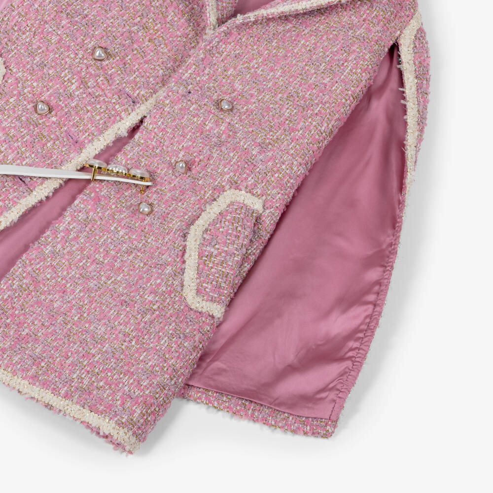 Marlo Kids-Girls Pink Tweed Cape Dress | Childrensalon Outlet