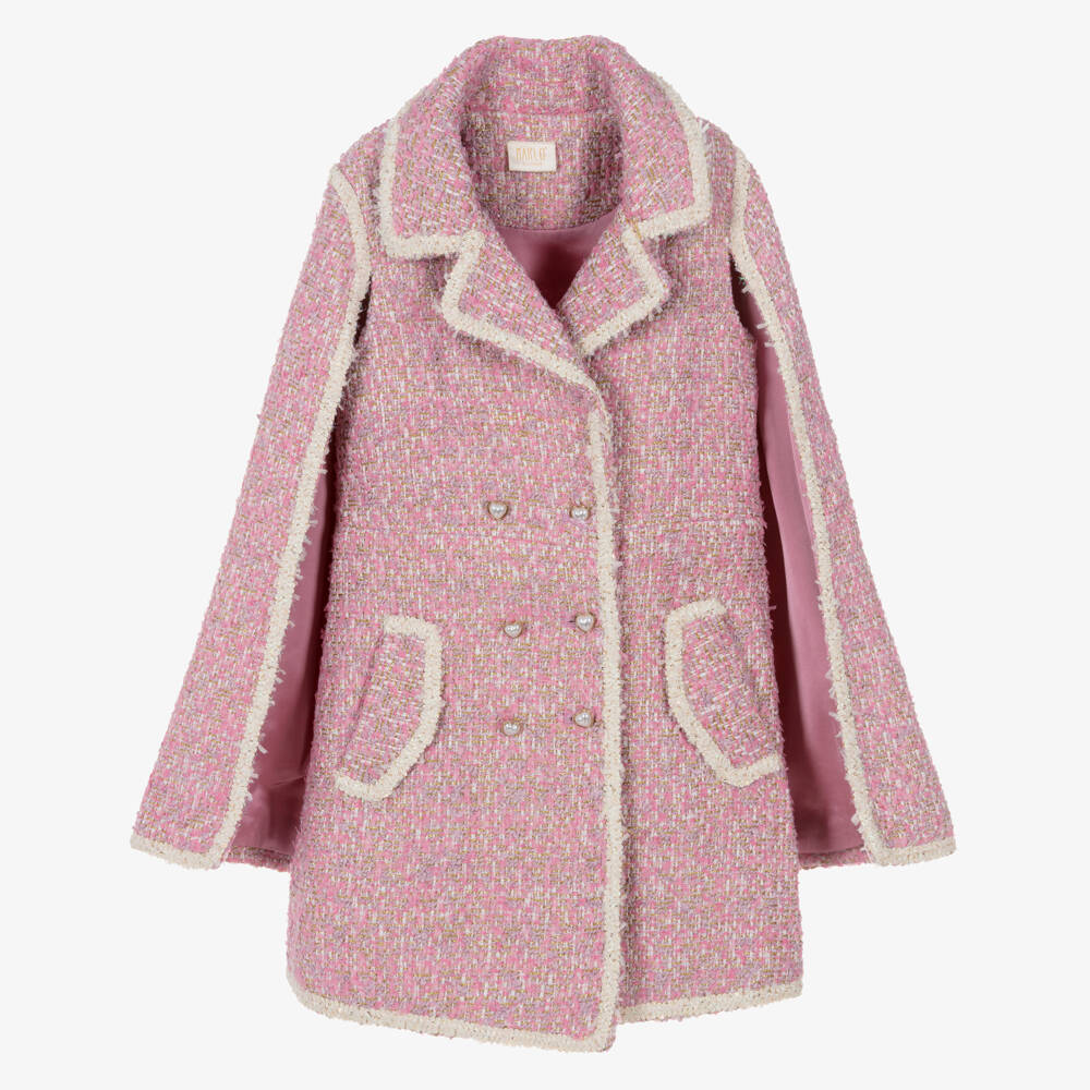 Marlo Kids-Girls Pink Tweed Cape Dress | Childrensalon Outlet