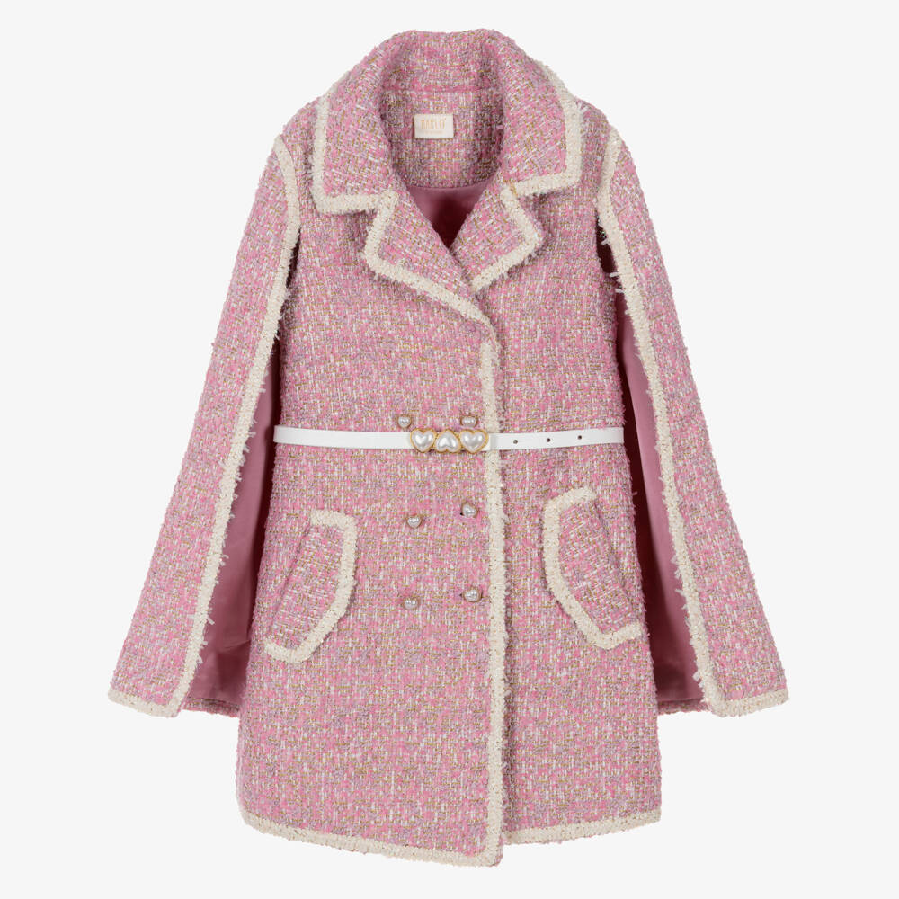 Marlo Kids-Girls Pink Tweed Cape Dress | Childrensalon Outlet