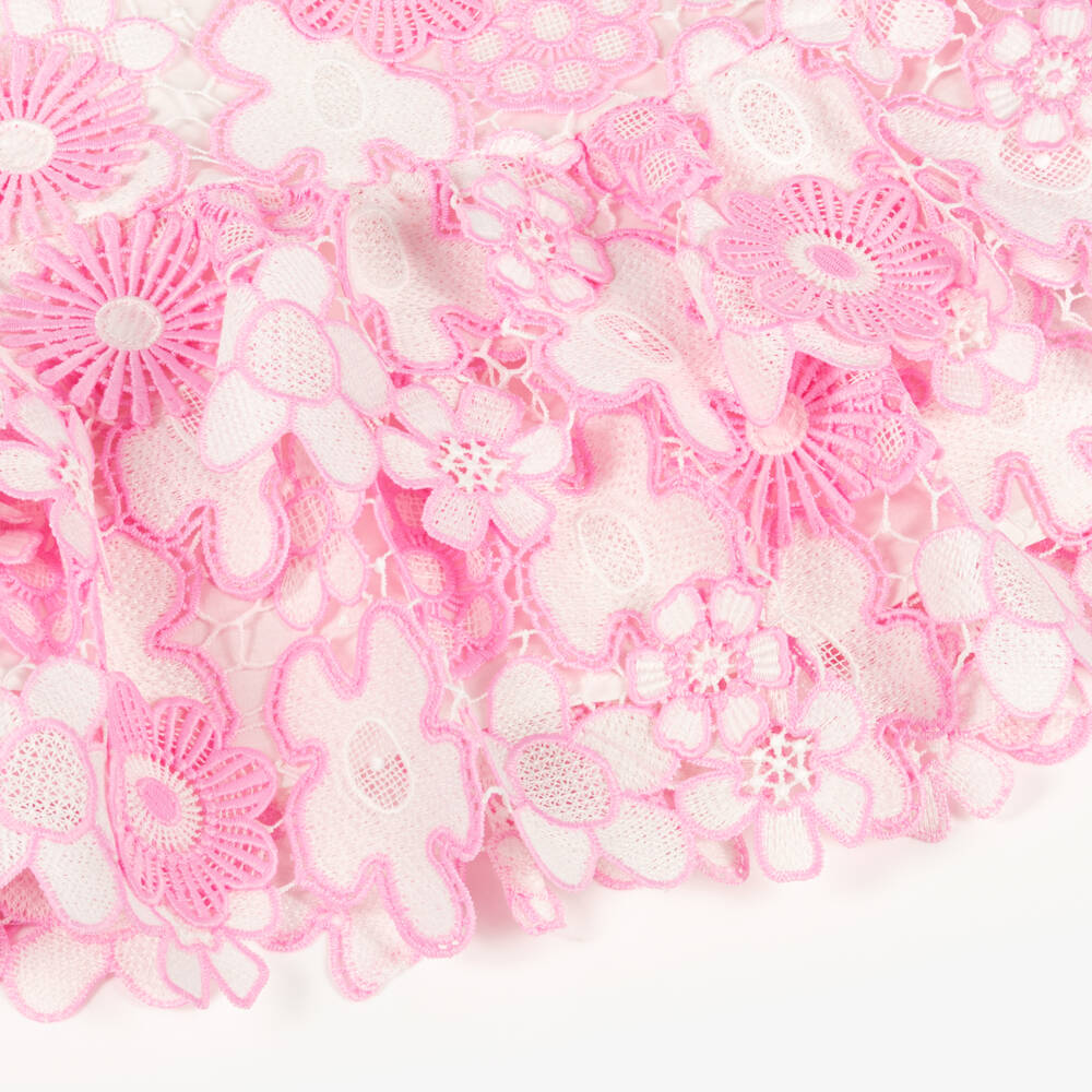 Marlo Kids-Girls Pink & White Floral Guipure Skirt | Childrensalon Outlet