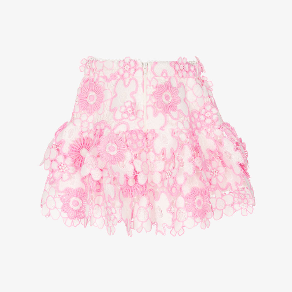 Marlo Kids-Girls Pink & White Floral Guipure Skirt | Childrensalon Outlet