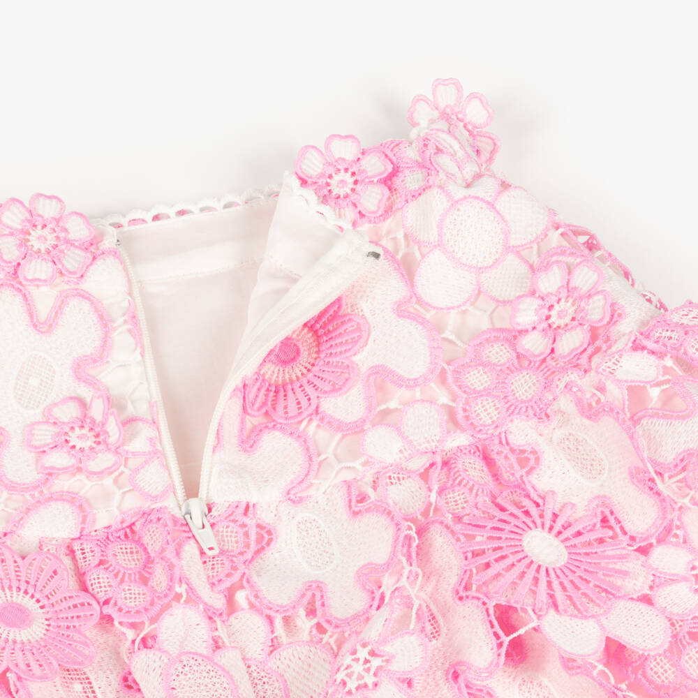 Marlo Kids-Girls Pink & White Floral Guipure Skirt | Childrensalon Outlet
