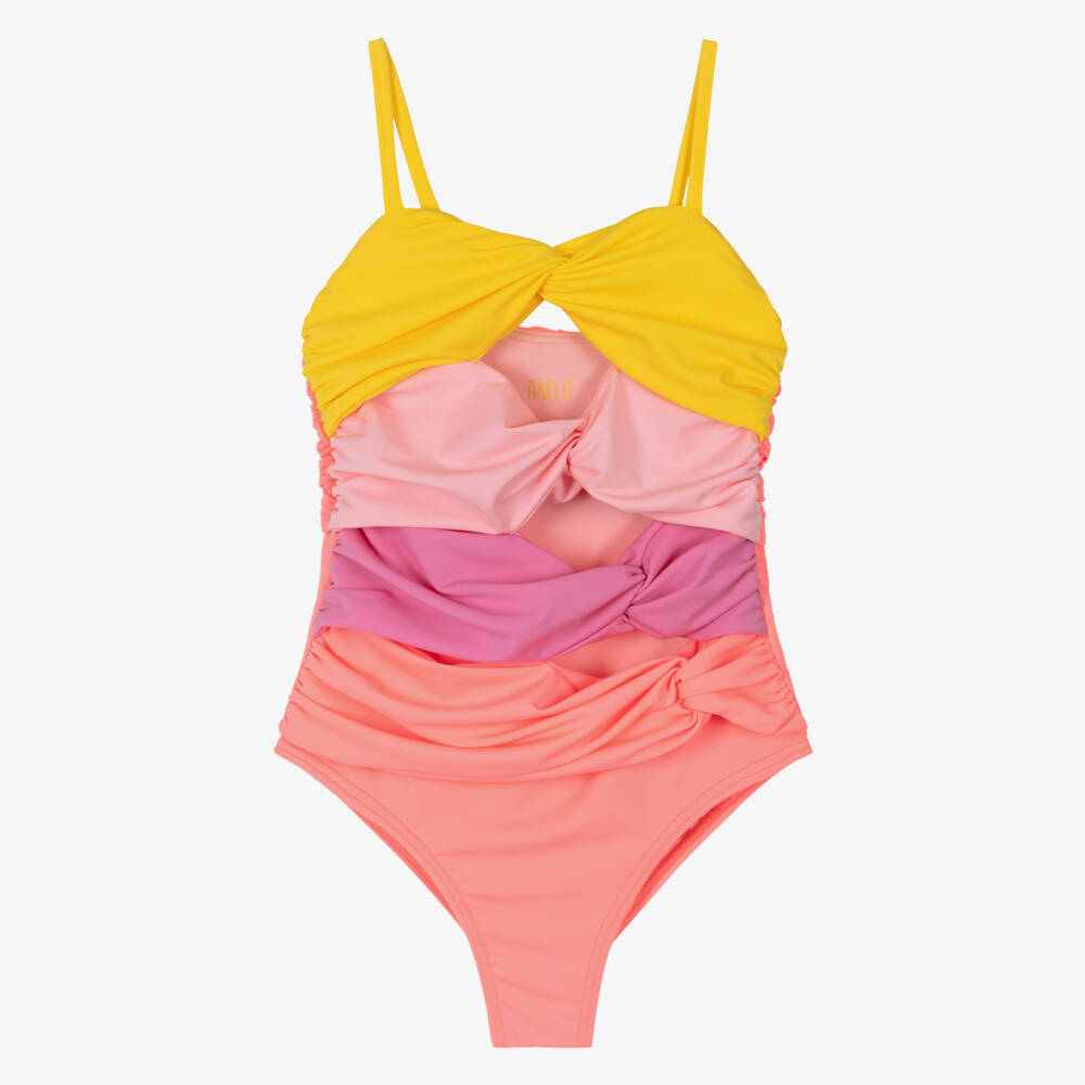 Marlo Kids-Girls Pink & Yellow Twisty Swimsuit | Childrensalon Outlet