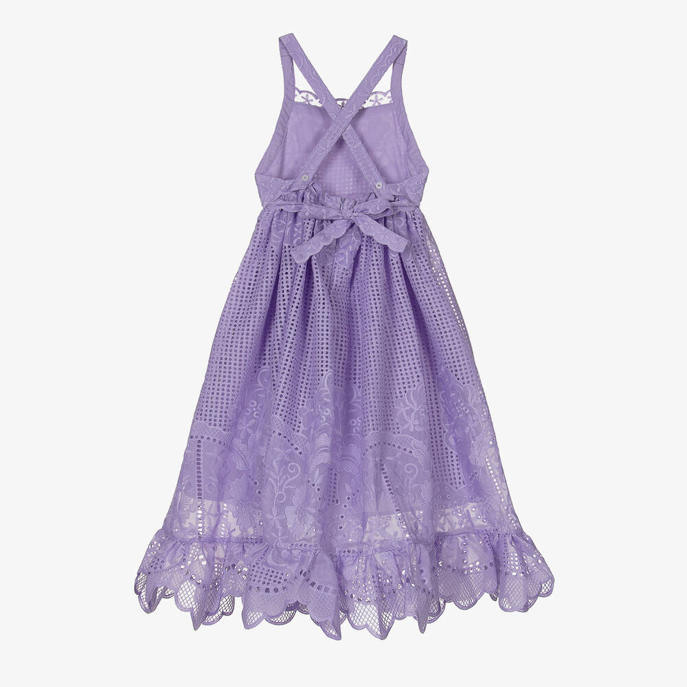 Marlo Kids-Girls Purple Embroidered Cutwork Dress | Childrensalon Outlet