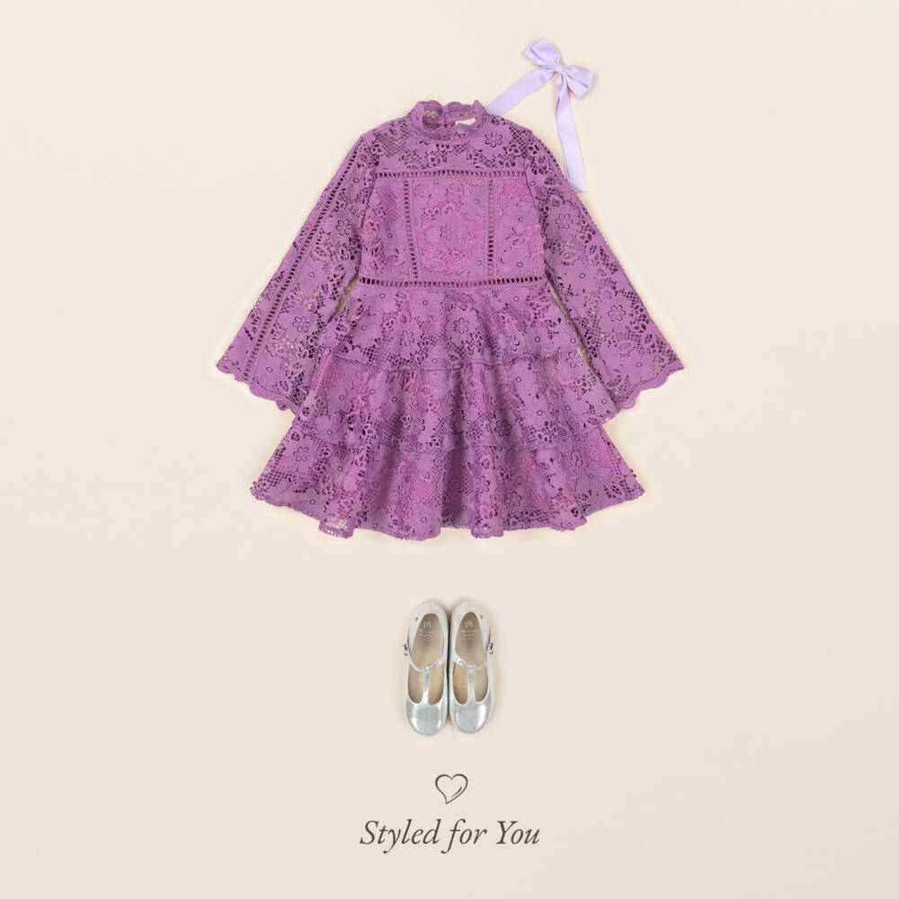 Marlo Kids-Girls Purple Guipure Lace Dress | Childrensalon Outlet