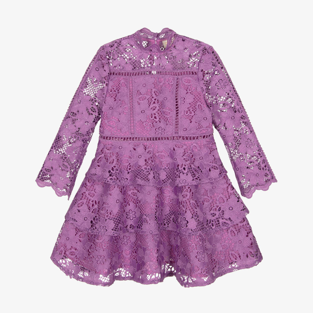 Marlo Kids-Girls Purple Guipure Lace Dress | Childrensalon Outlet