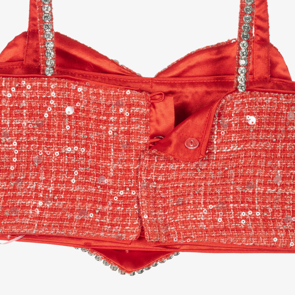 Marlo Kids-Girls Red Heart Shaped Tweed Top | Childrensalon Outlet