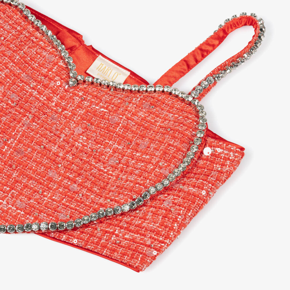 Marlo Kids-Girls Red Heart Shaped Tweed Top | Childrensalon Outlet