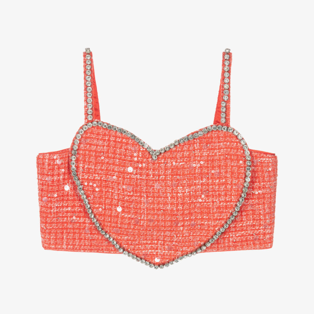 Marlo Kids-Girls Red Heart Shaped Tweed Top | Childrensalon Outlet