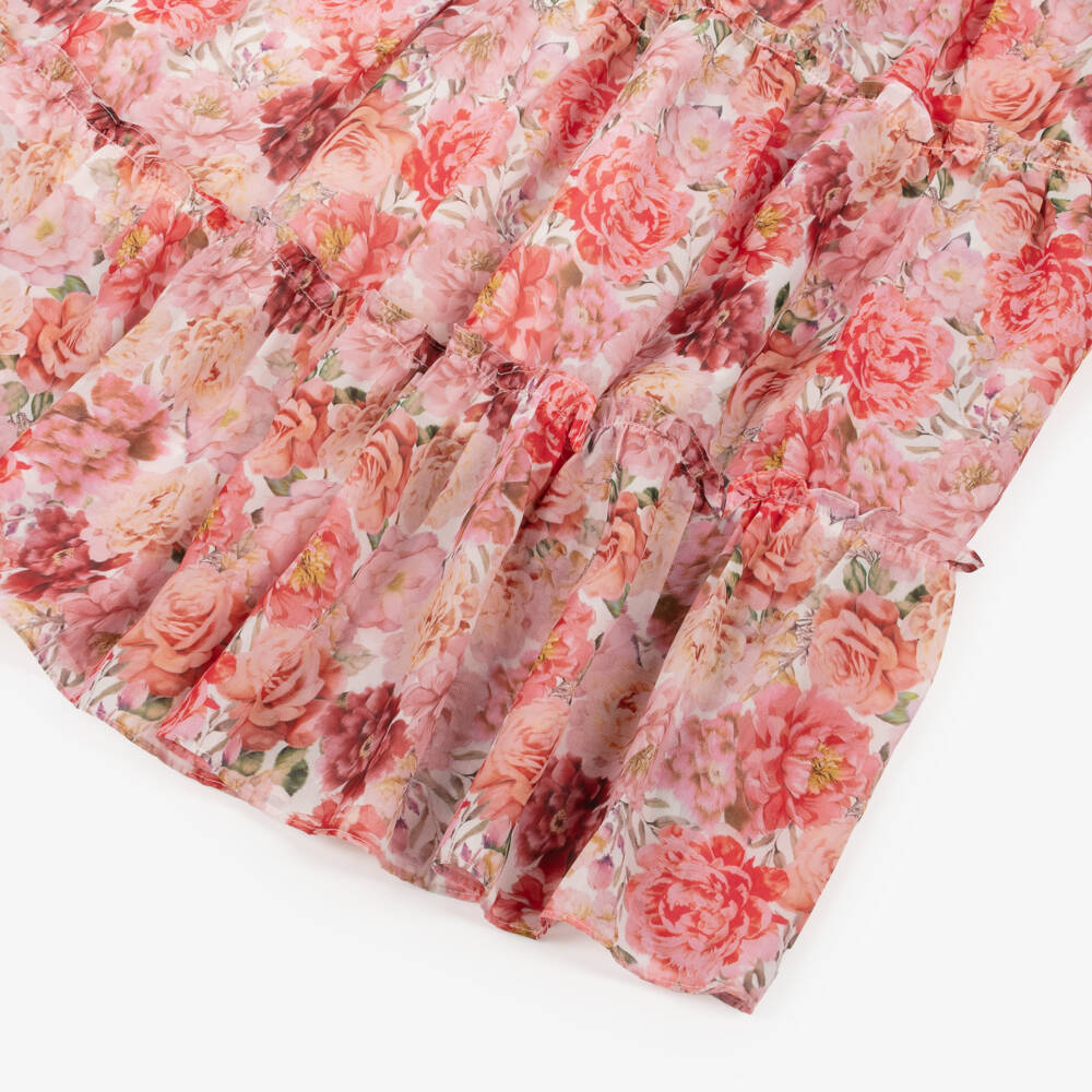 Marlo Kids-Girls Red & Pink Floral Silk Chiffon Maxi Dress | Childrensalon Outlet