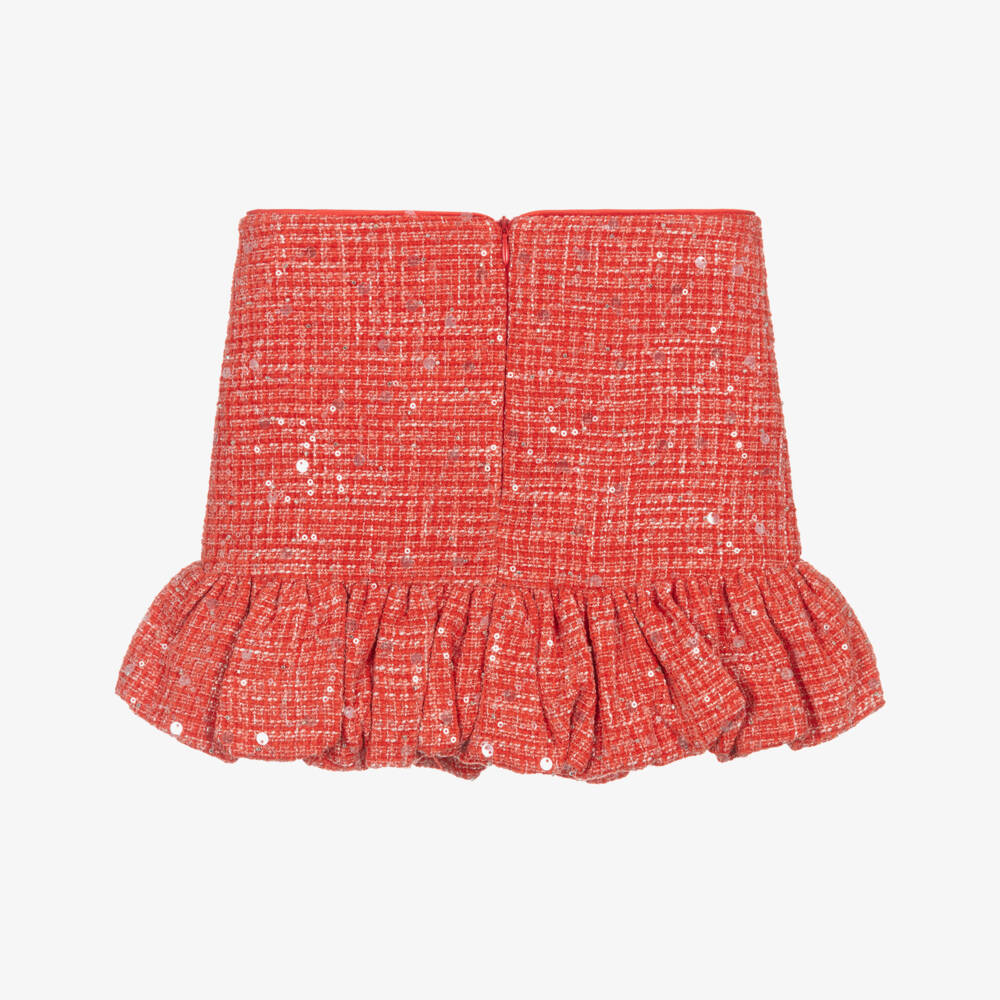 Marlo Kids-Girls Red Sequinned Tweed Bubble Hem Skirt | Childrensalon Outlet