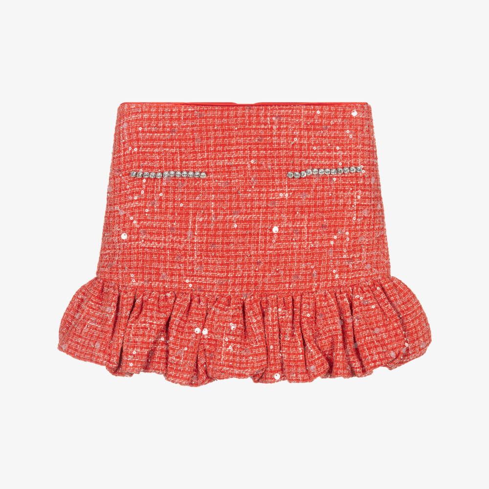 Marlo Kids-Girls Red Sequinned Tweed Bubble Hem Skirt | Childrensalon Outlet