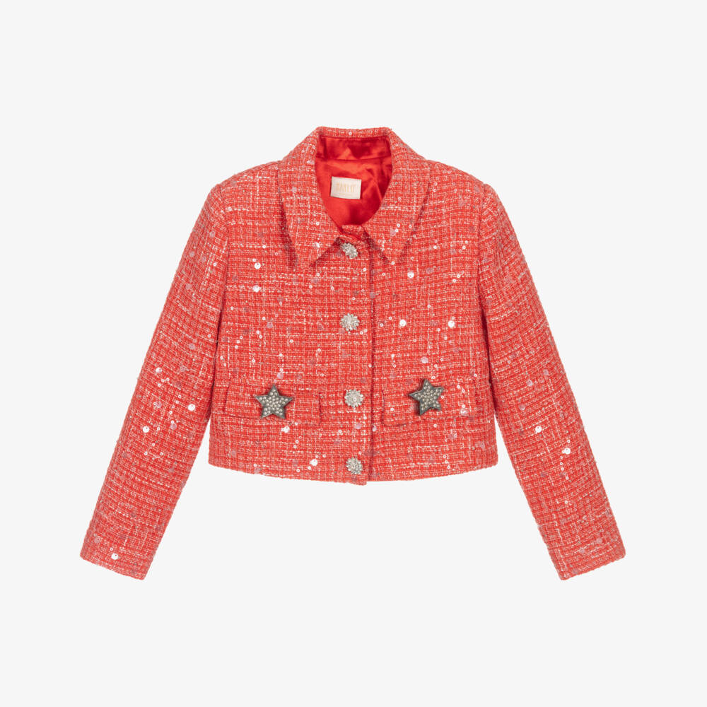 Marlo Kids-Girls Red Tweed Jacket with Sequins & Diamantés | Childrensalon Outlet