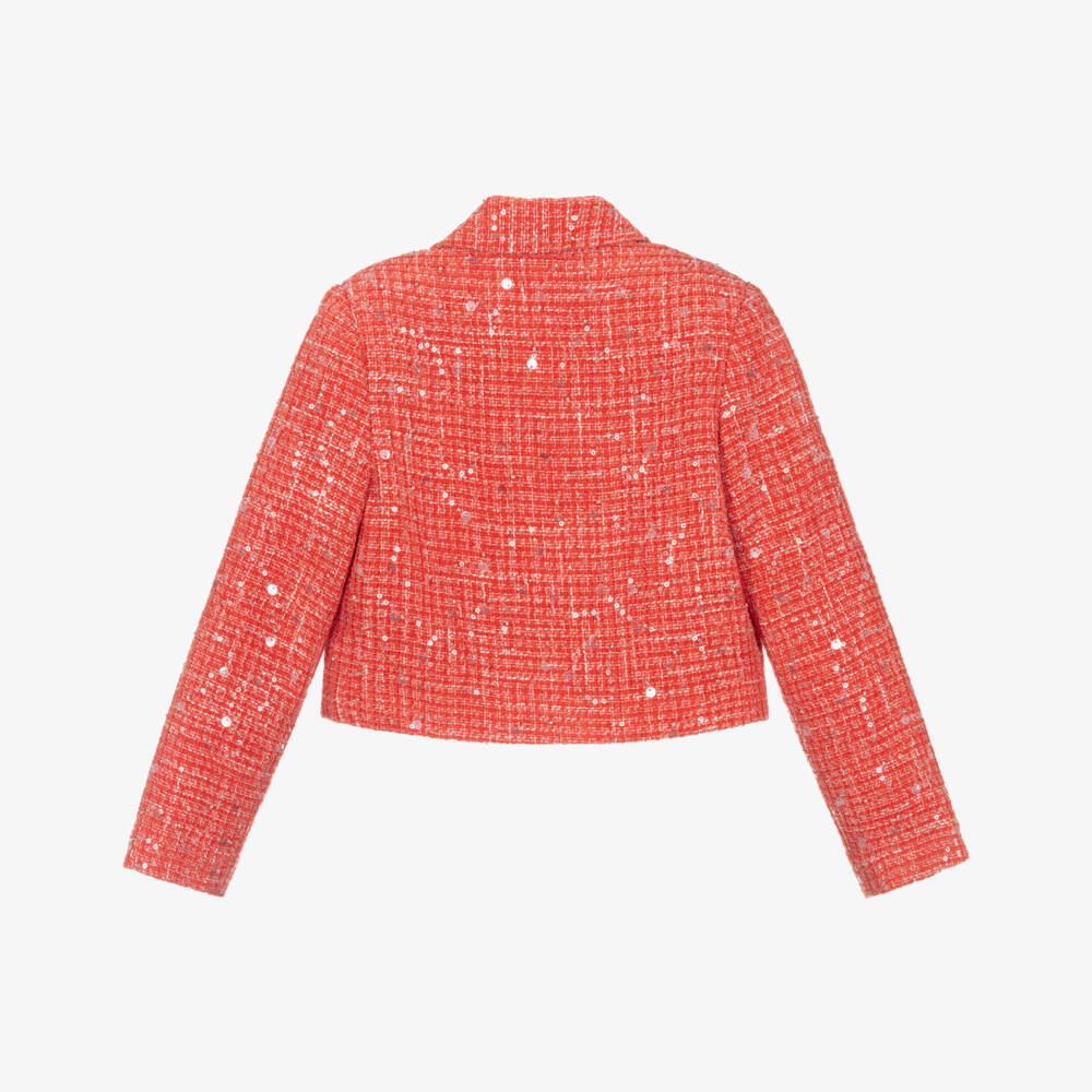 Marlo Kids-Girls Red Tweed Jacket with Sequins & Diamantés | Childrensalon Outlet