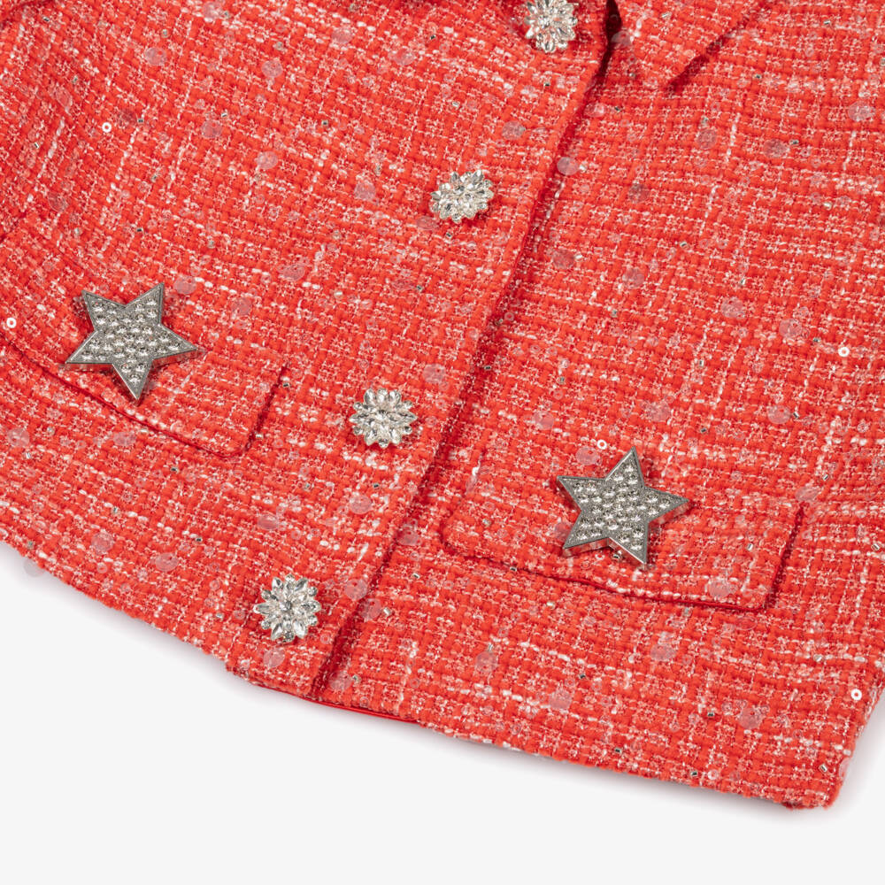 Marlo Kids-Girls Red Tweed Jacket with Sequins & Diamantés | Childrensalon Outlet