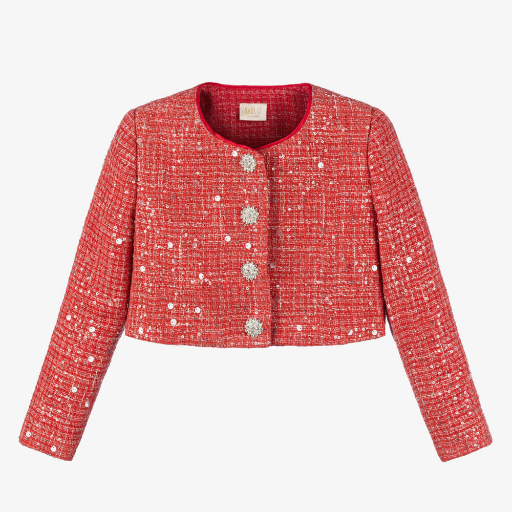 Marlo Kids-Girls Scarlet Sequined Tweed Blazer | Childrensalon Outlet