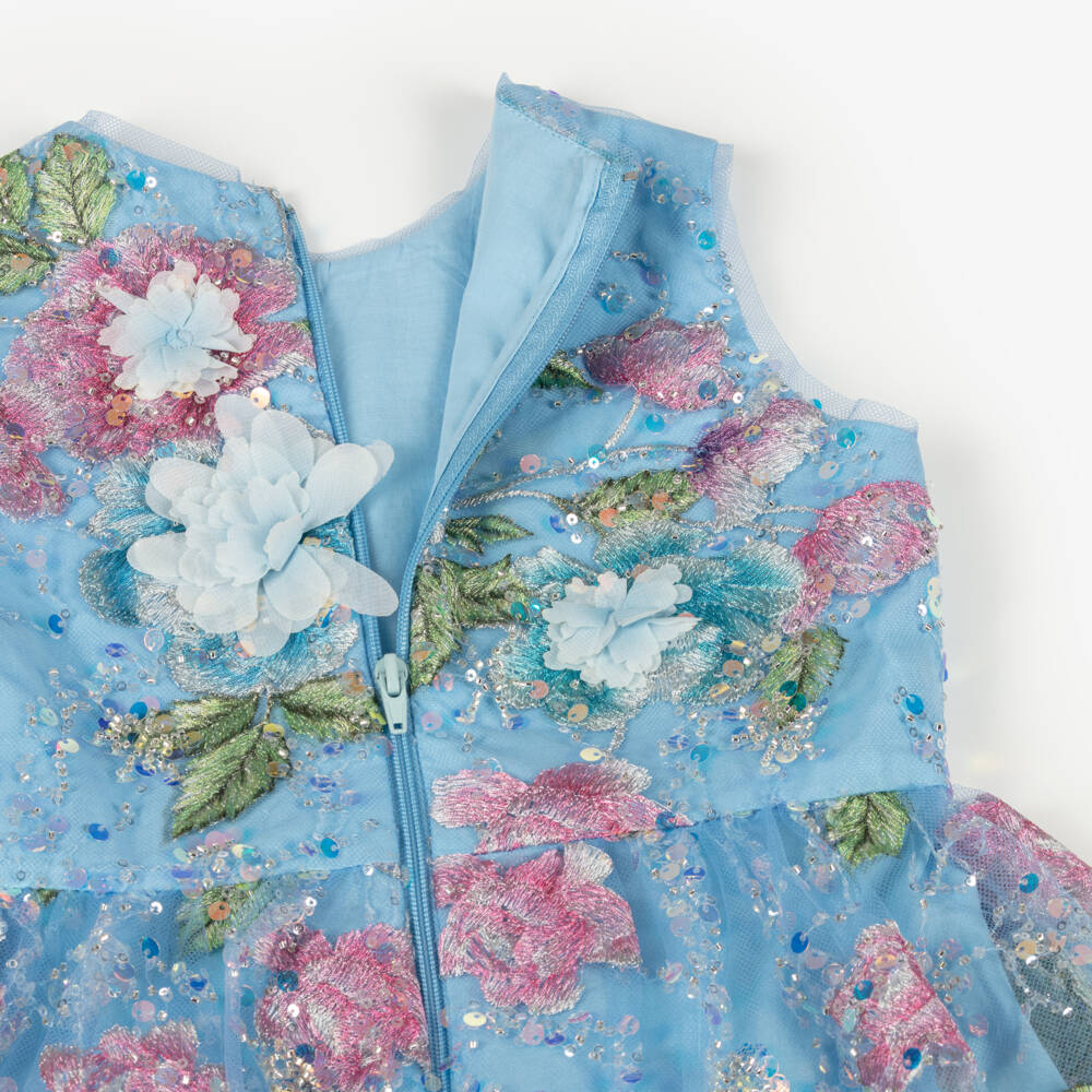 Marlo Kids-Girls Sparkling Blue Floral Gown | Childrensalon Outlet
