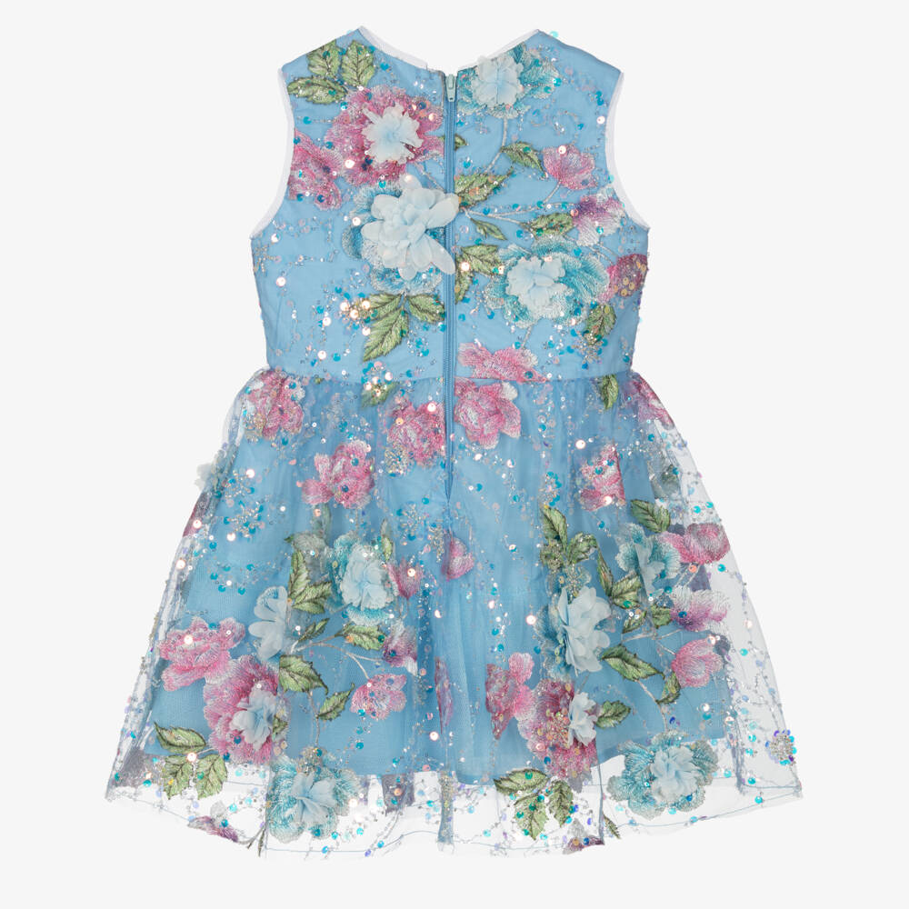 Marlo Kids-Girls Sparkling Blue Floral Gown | Childrensalon Outlet