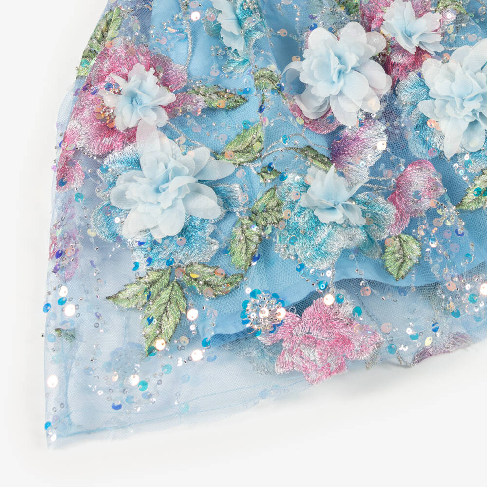 Marlo Kids-Girls Sparkling Blue Floral Gown | Childrensalon Outlet