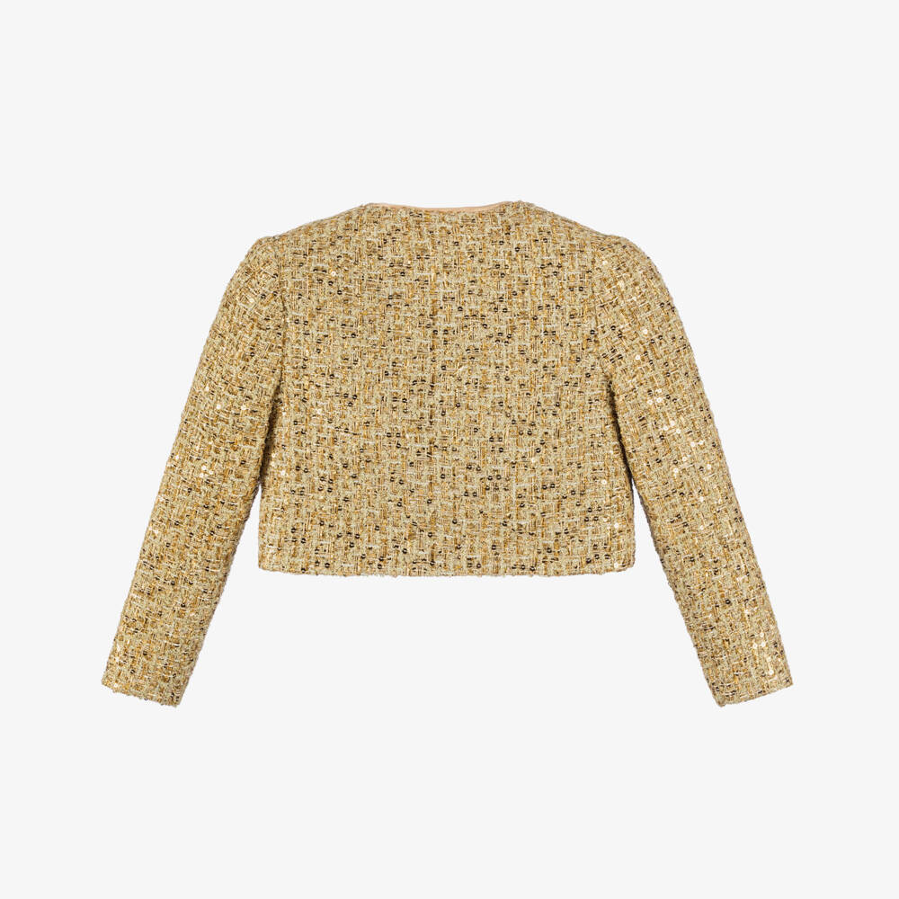 Marlo Kids-Блестящий золотой твидовый жакет для девочек | Childrensalon Outlet