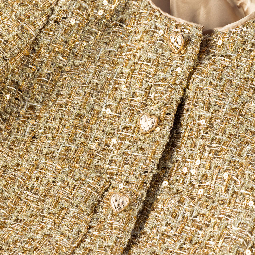 Marlo Kids-Girls Sparkly Gold Sequin Tweed Jacket | Childrensalon Outlet