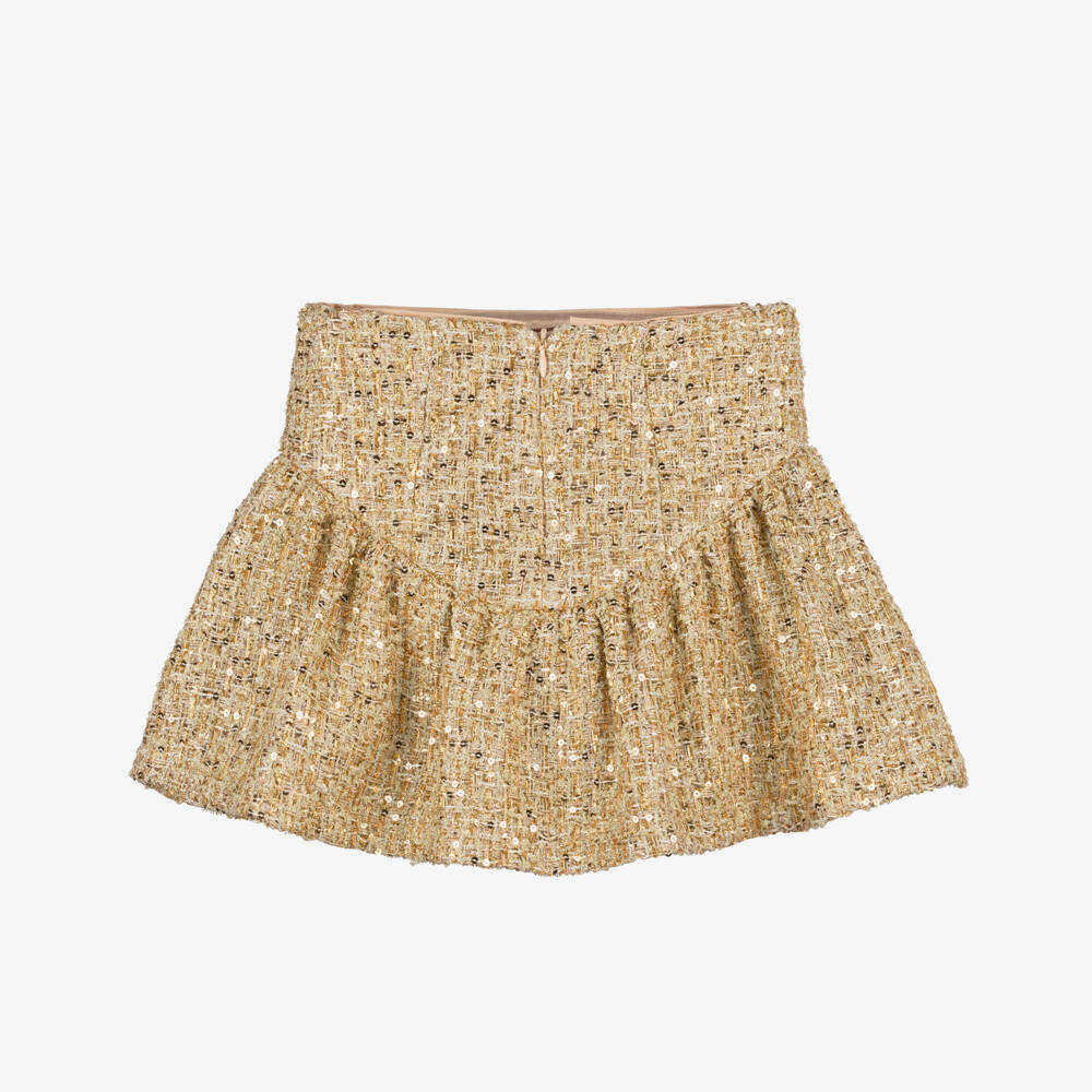 Marlo Kids-Girls Sparkly Gold Sequin Tweed Skirt | Childrensalon Outlet