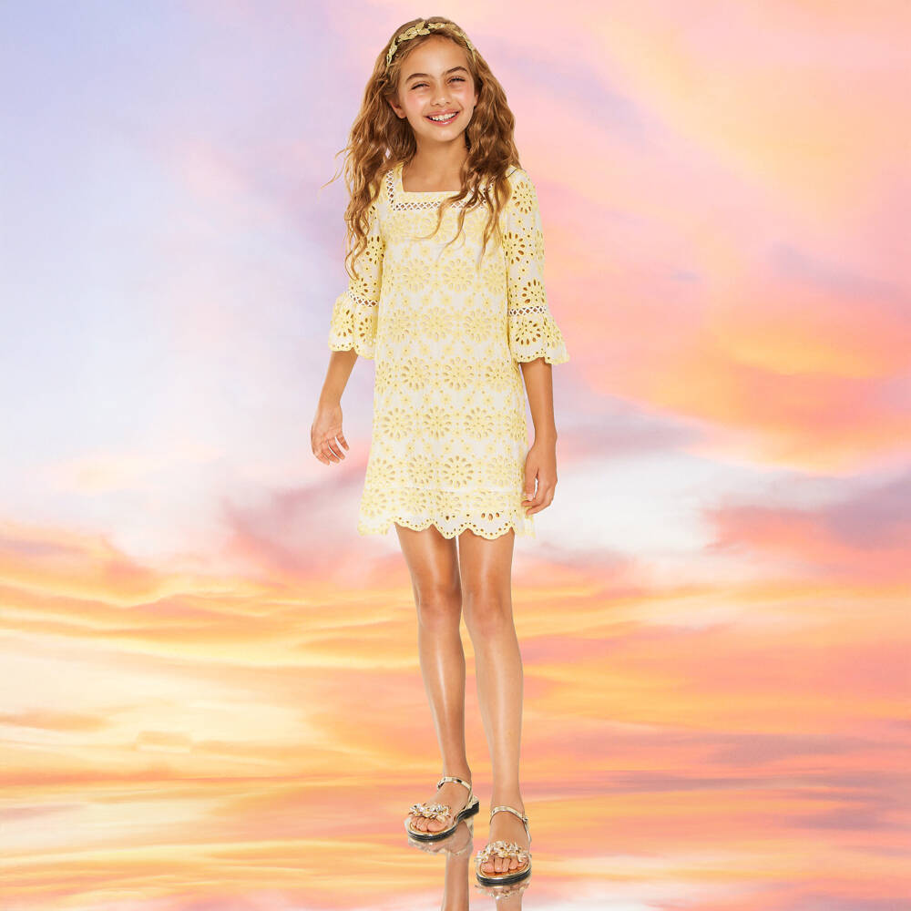 Marlo Kids-Girls Sunshine Lace Cotton Frock | Childrensalon Outlet