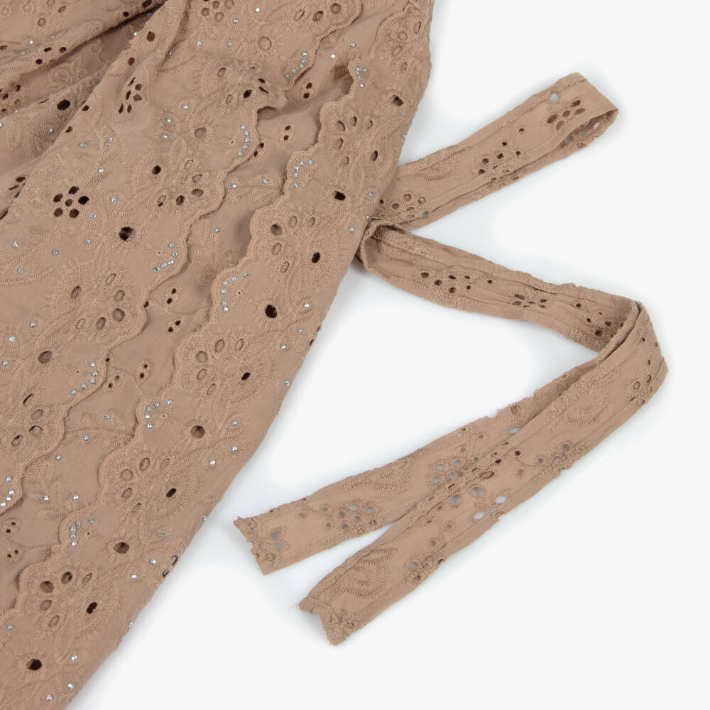 Marlo Kids-Girls Taupe Brown Cotton Broderie Anglaise Trousers | Childrensalon Outlet