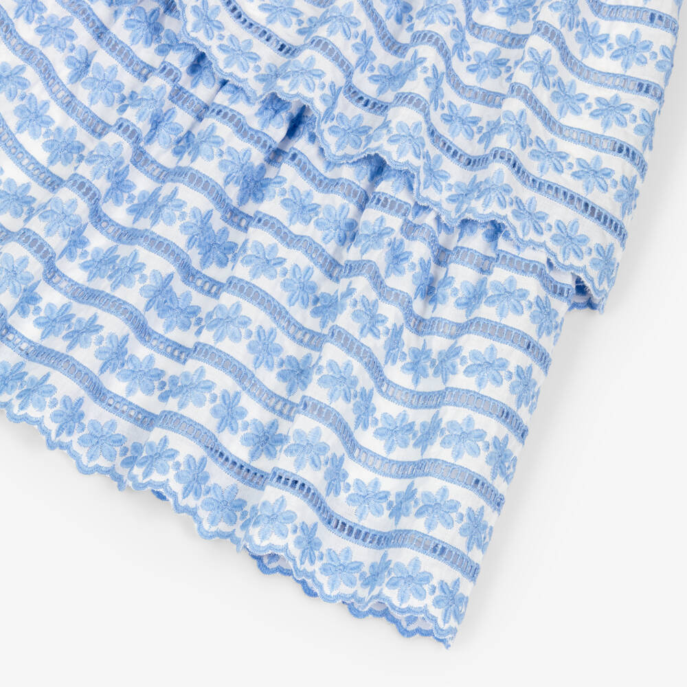 Marlo Kids-Girls White & Blue Floral Embroidered Maxi Skirt | Childrensalon Outlet