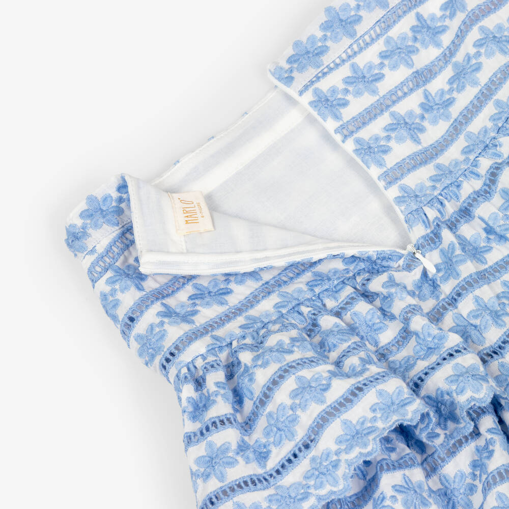 Marlo Kids-Girls White & Blue Floral Embroidered Maxi Skirt | Childrensalon Outlet