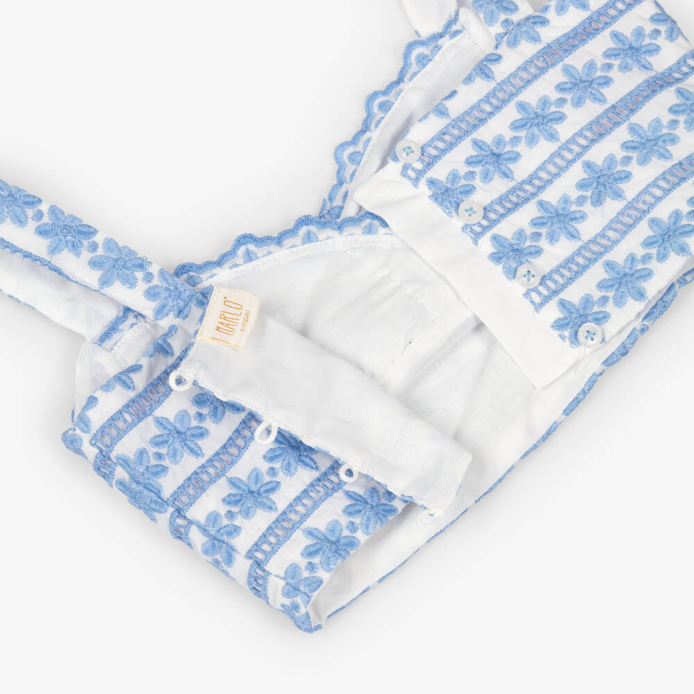 Marlo Kids-Girls White & Blue Floral Embroidered Top | Childrensalon Outlet