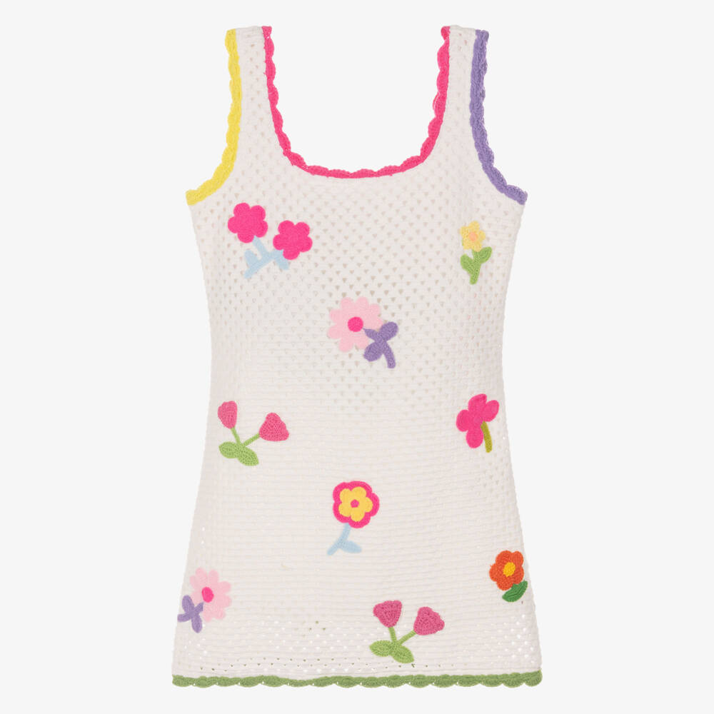 Marlo Kids-Girls White Crochet Dress with Floral Crochet Appliqués | Childrensalon Outlet