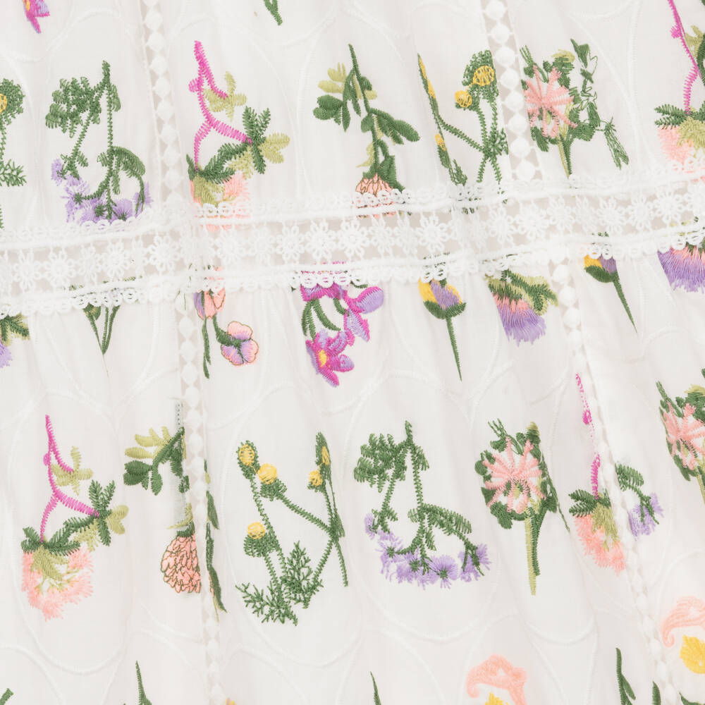 Marlo Kids-Girls White Embroidered Floral Cotton Maxi Dress | Childrensalon Outlet