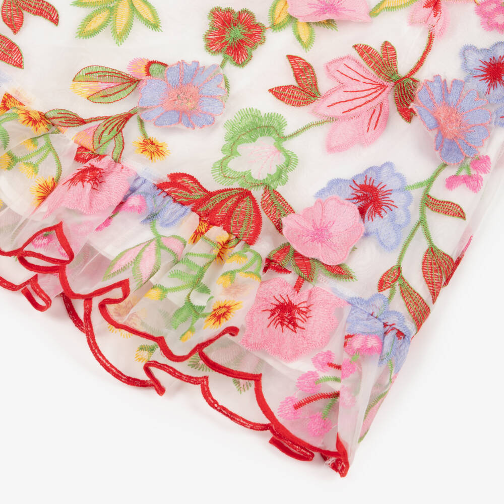 Marlo Kids-Girls White Embroidered Floral Organza Dress | Childrensalon Outlet