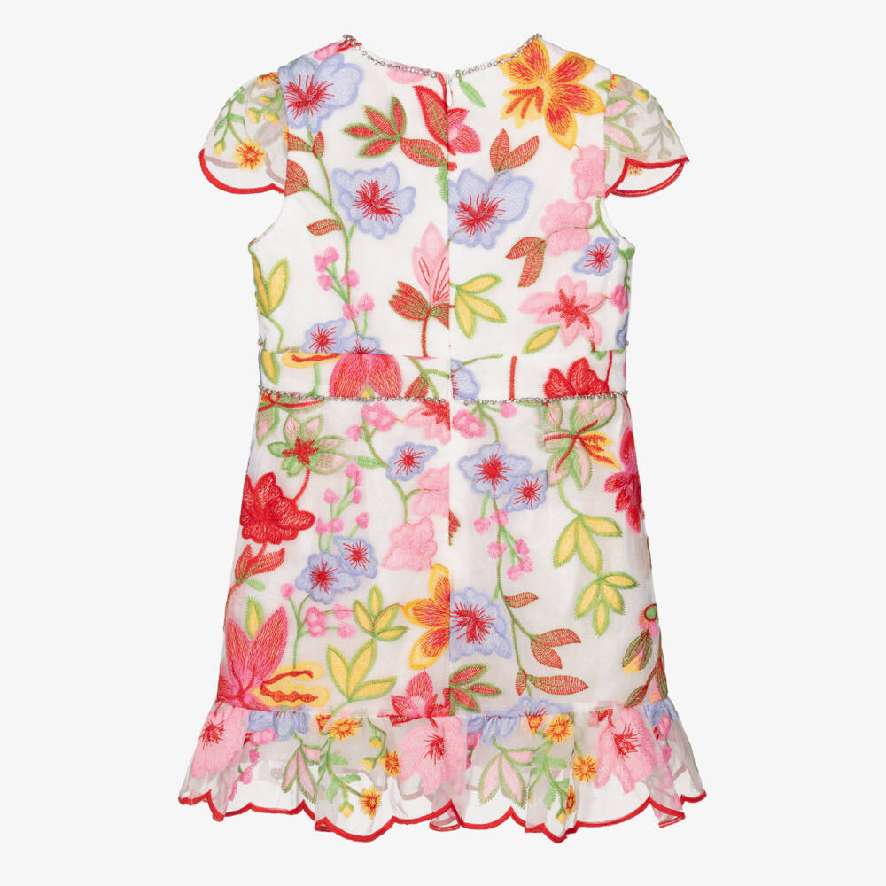Marlo Kids-Girls White Embroidered Floral Organza Dress | Childrensalon Outlet