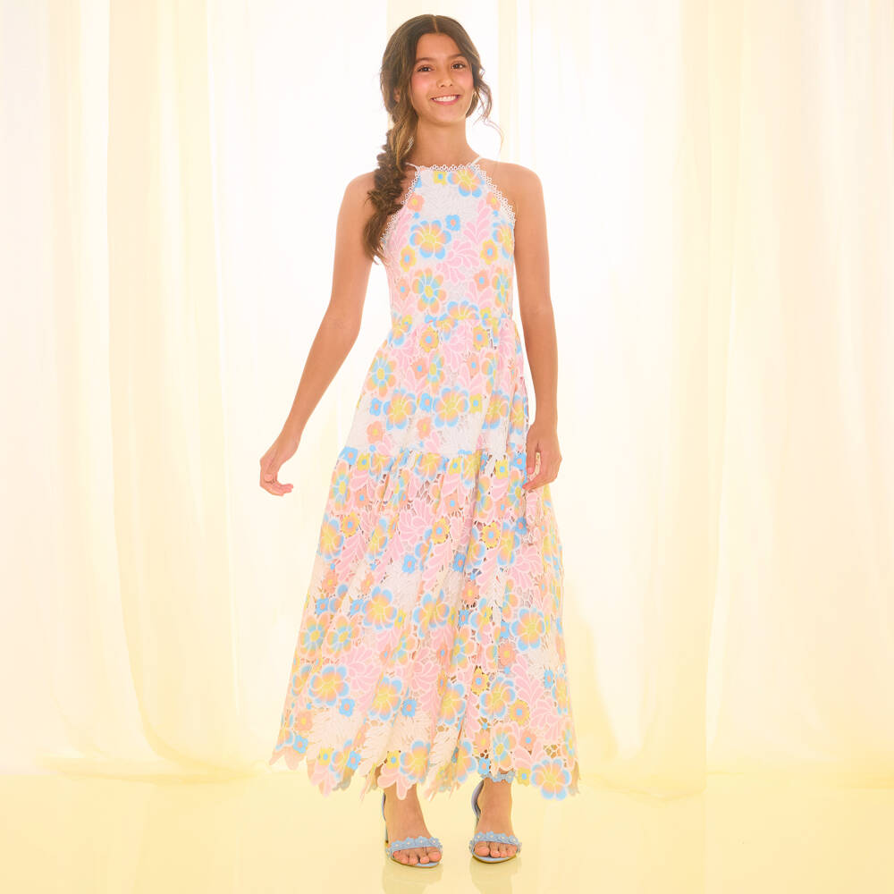 Marlo Kids-Girls White Floral Embroidered Lace Maxi Dress | Childrensalon Outlet